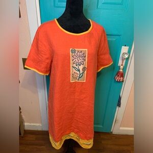 Blue Cactus Linen Shirt-dress Floral Boho Southwest